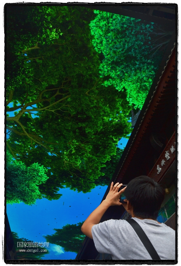 9月8日，在西安市大雁塔景區(qū)，“天幕”景觀(guān)吸引游客駐足觀(guān)看，并拿出手機(jī)拍攝。